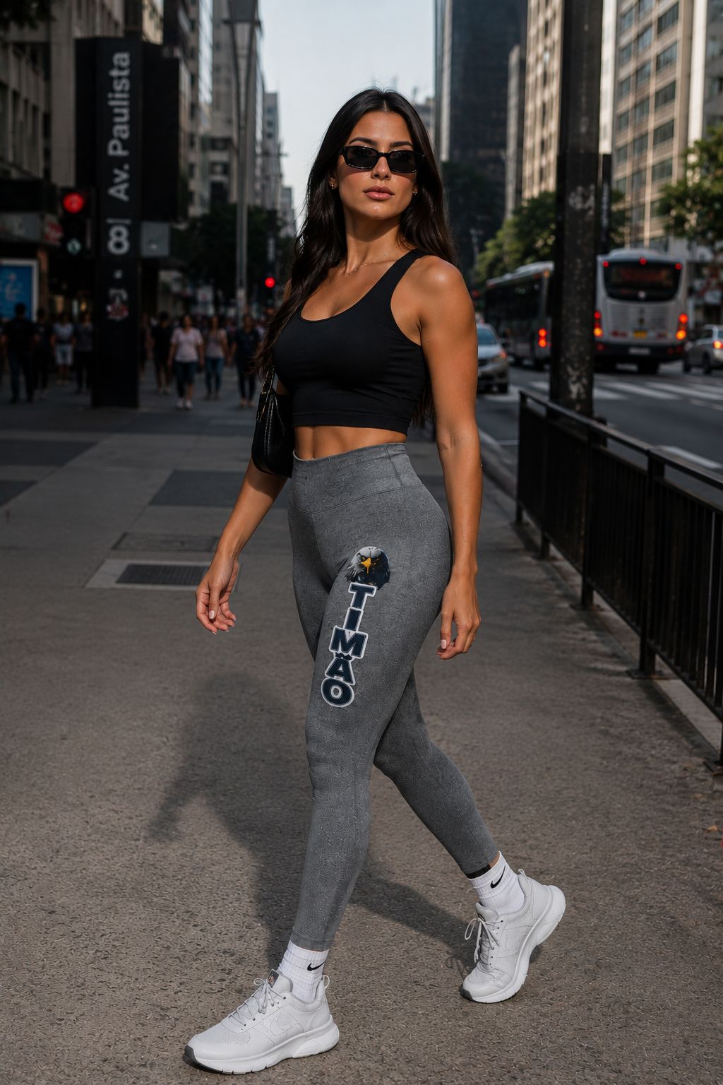 Calça Legging Cintura Alta Cinza Mescla TIMÃO 3D – Suplex e Poliamida | Conforto