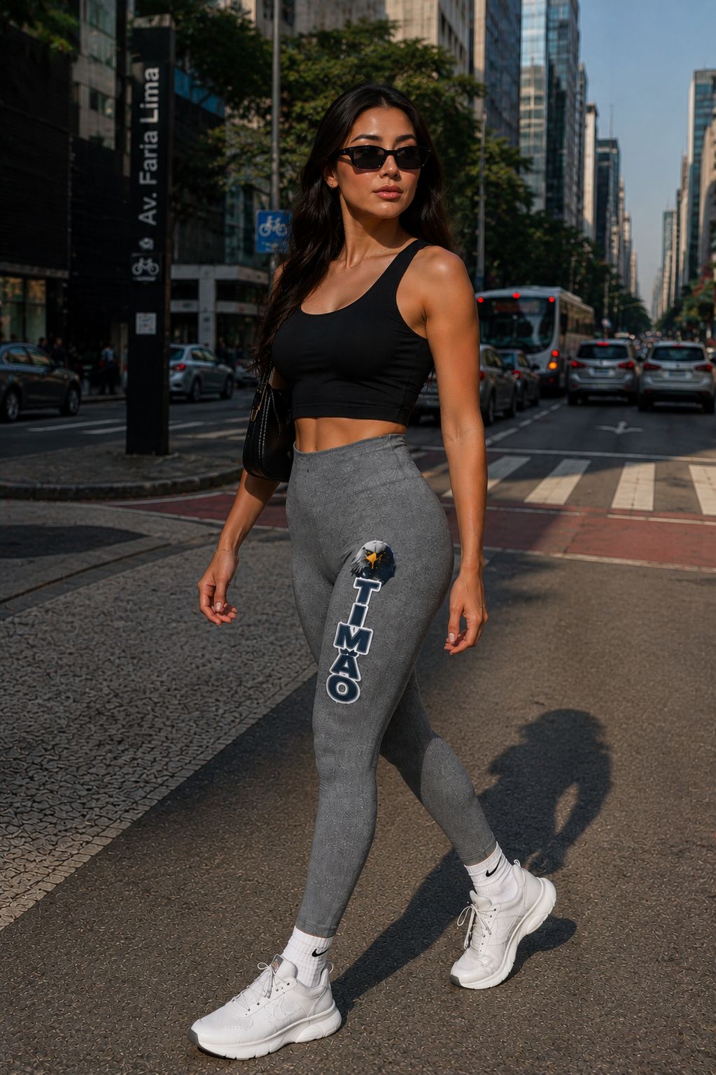Calça Legging Cintura Alta Cinza Mescla TIMÃO 3D – Suplex e Poliamida | Conforto