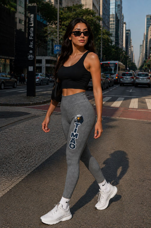 Calça Legging Cintura Alta Cinza Mescla TIMÃO 3D – Suplex e Poliamida | Conforto