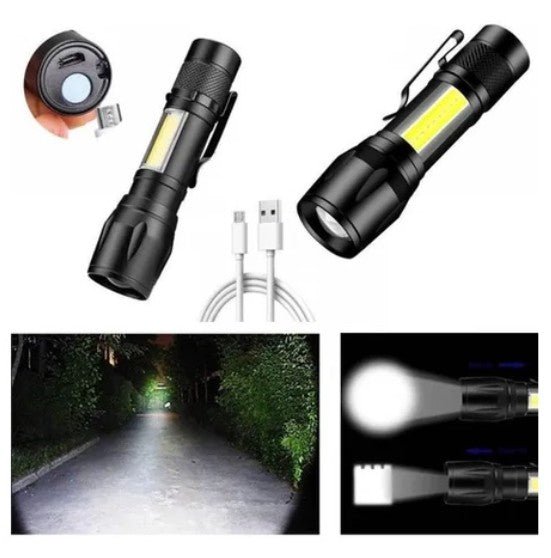 Mini Lanterna LED Recarregável USB com Zoom Ajustável