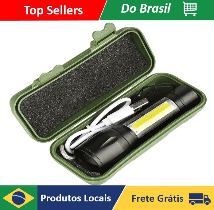 Mini Lanterna LED Recarregável USB com Zoom Ajustável