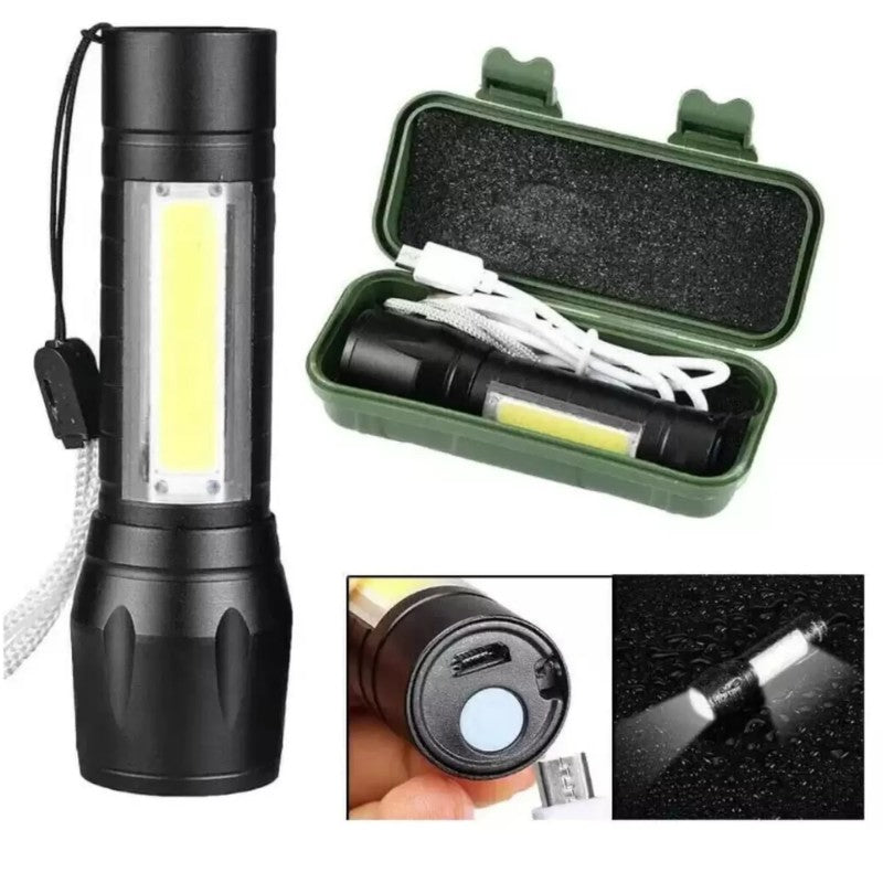 Mini Lanterna LED Recarregável USB com Zoom Ajustável