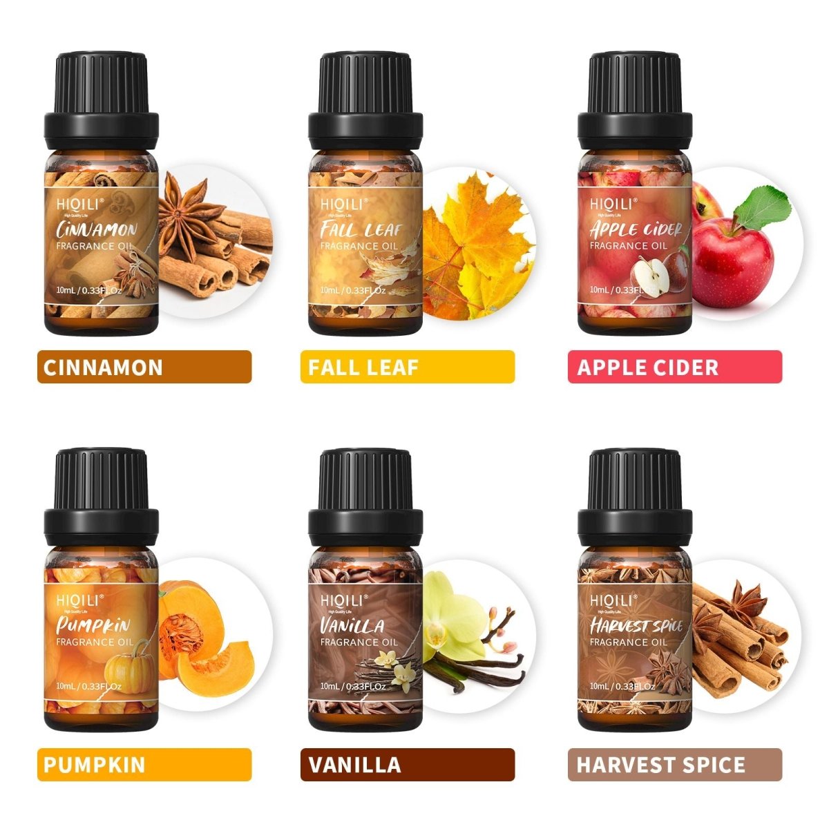 Kit com 6 Óleos Essenciais HIQILI 10 ml