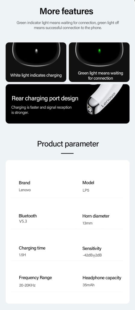 Fone Bluetooth Lenovo LP5 TWS HiFi