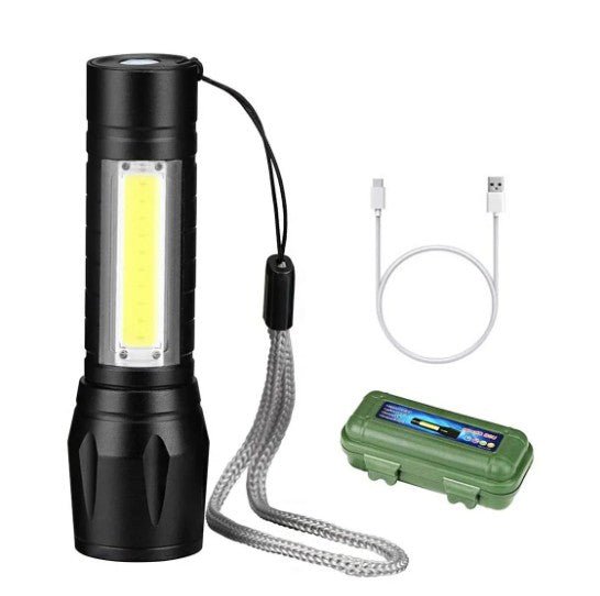 Mini Lanterna LED Recarregável USB com Zoom Ajustável