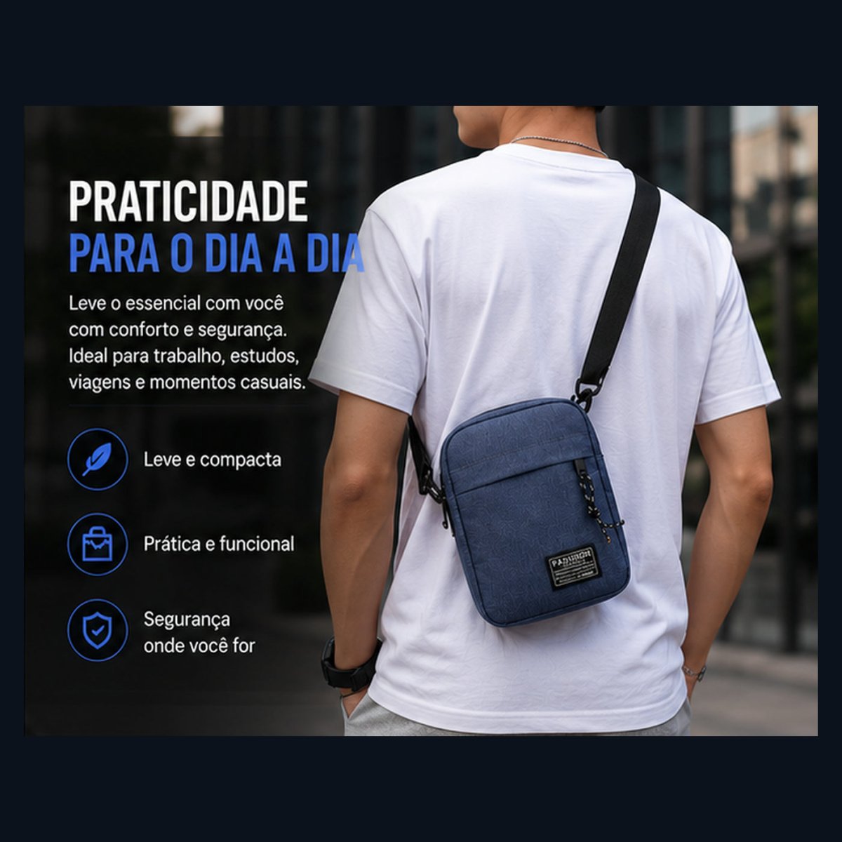 Bolsa Transversal Compacta Unissex em Oxford