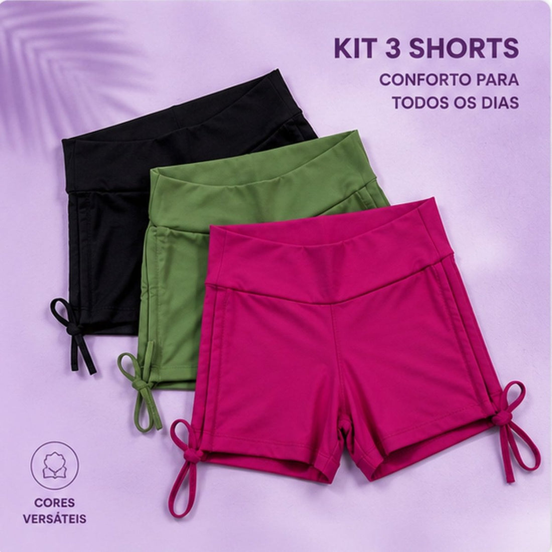 Kit com 3 Shorts Fitness com Ajuste Lateral