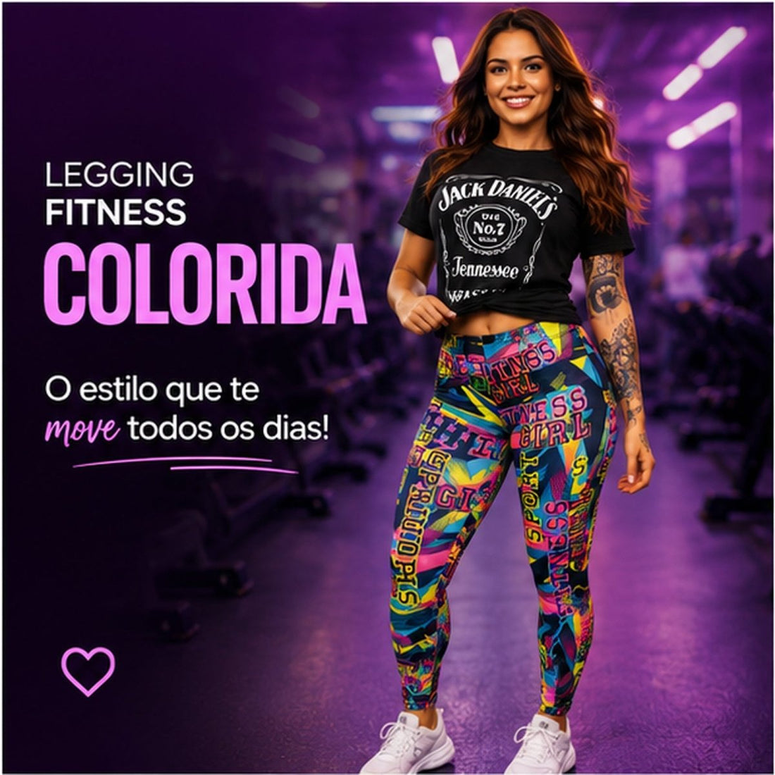 Legging Fitness Colorida em Poliamida Suplex