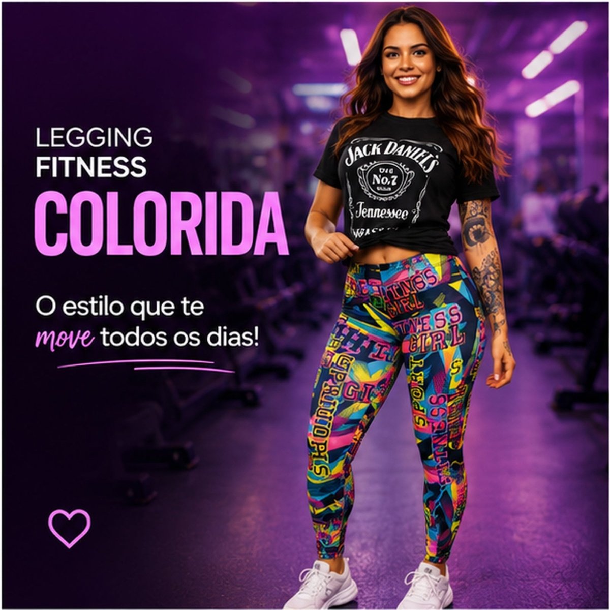 Legging Fitness Colorida em Poliamida Suplex