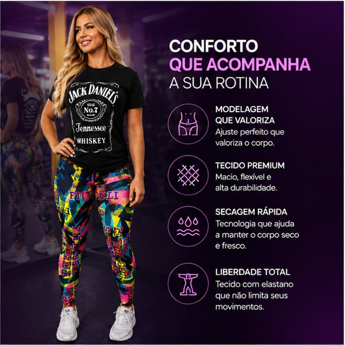 Legging Fitness Colorida em Poliamida Suplex