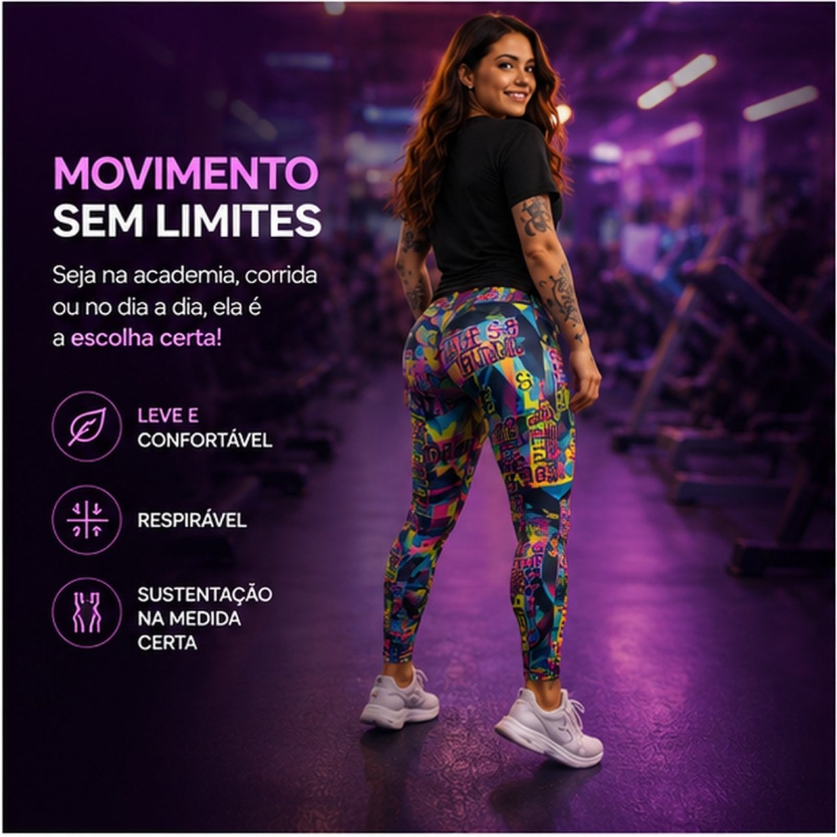 Legging Fitness Colorida em Poliamida Suplex