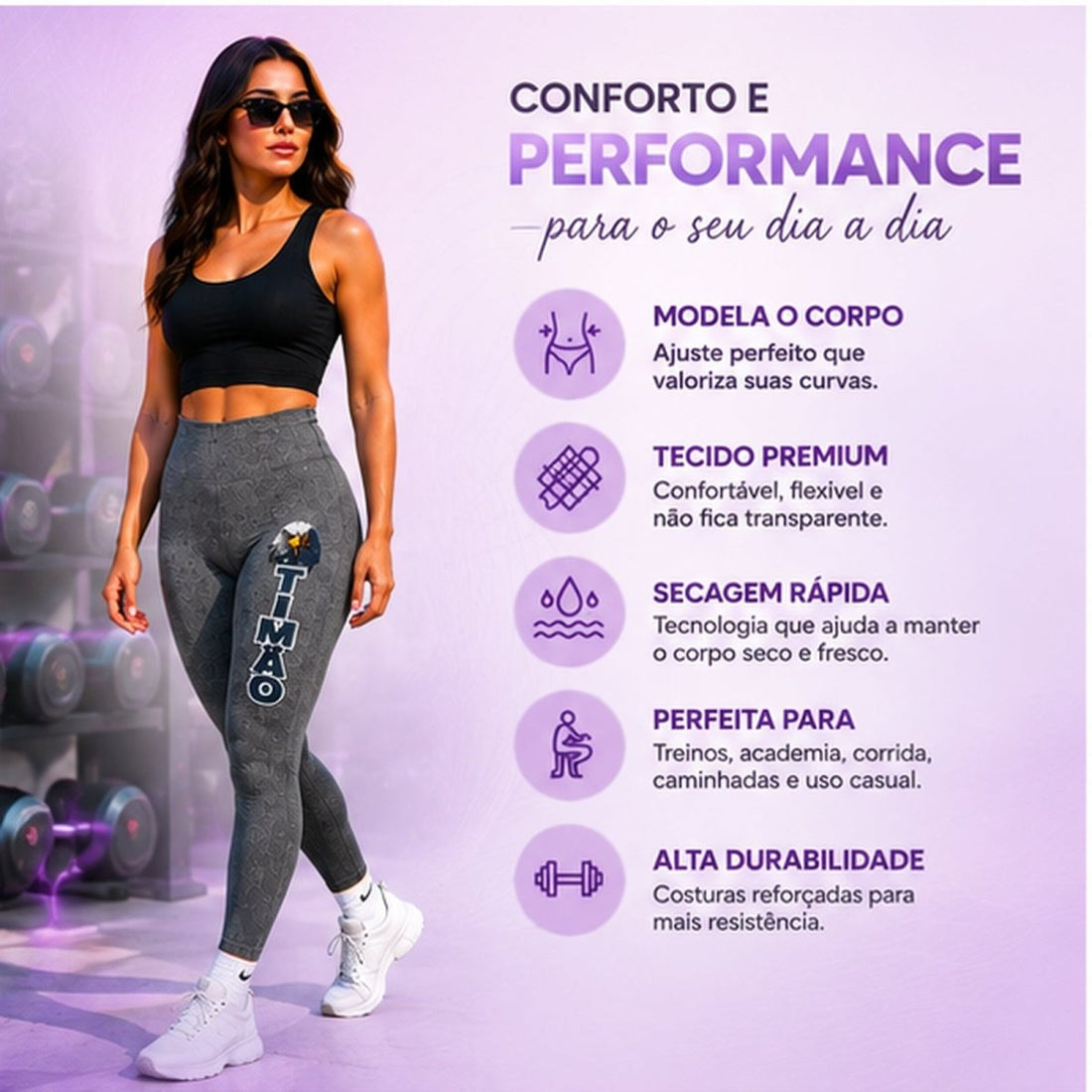 Legging Cintura Alta Cinza Mescla Timão 3D