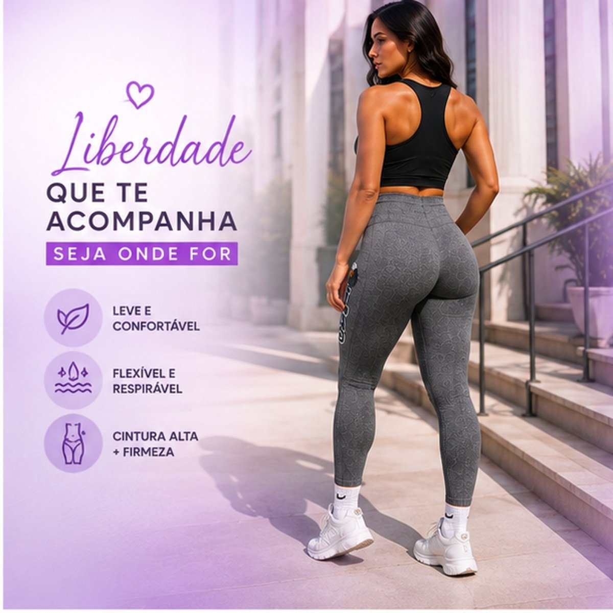 Legging Cintura Alta Cinza Mescla Timão 3D