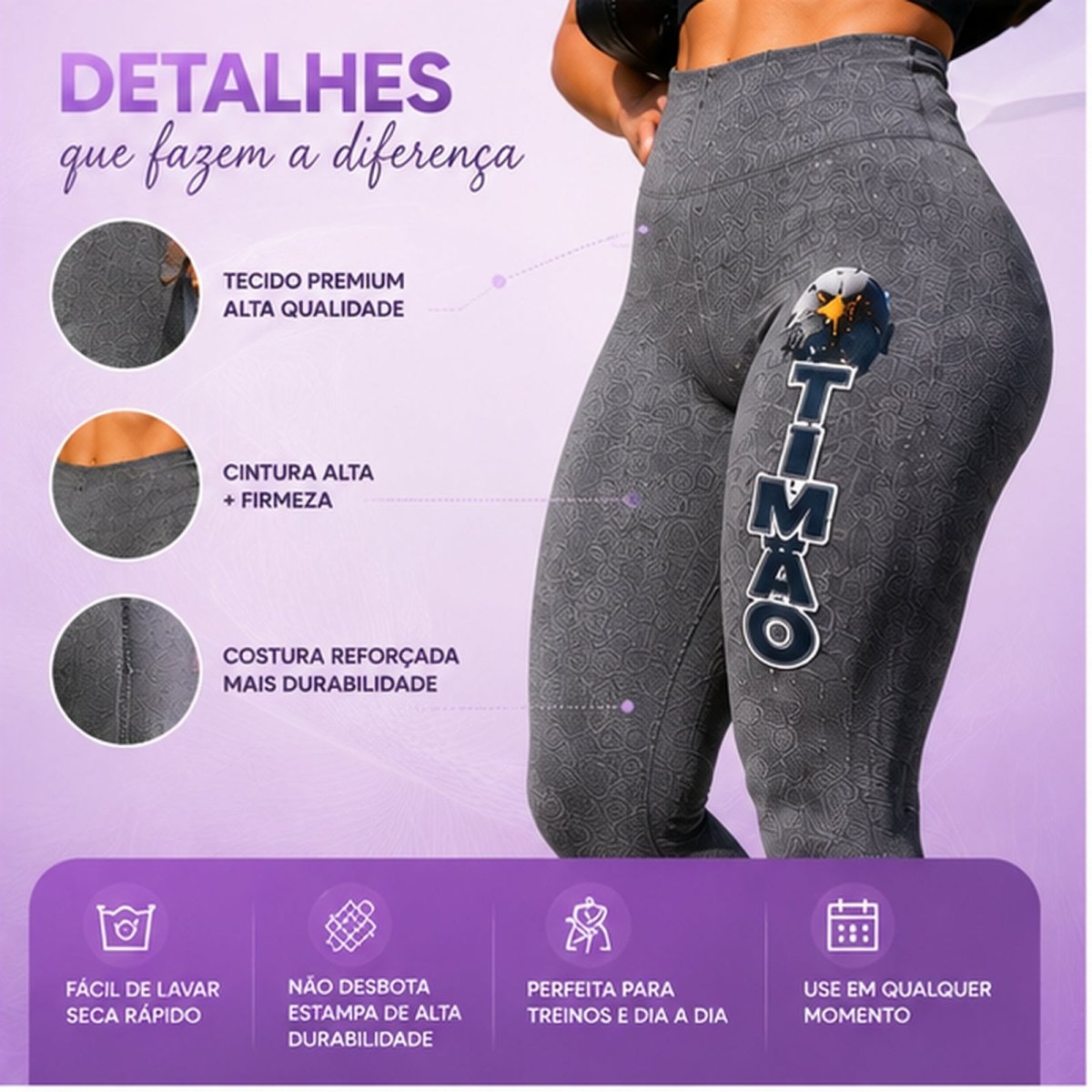 Legging Cintura Alta Cinza Mescla Timão 3D